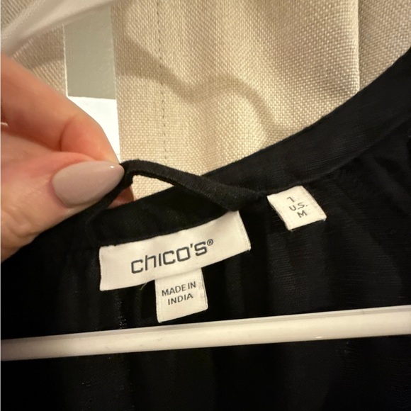 Chico’s Black Linen Midi Dress with Tie Belt - Picture 4 of 7